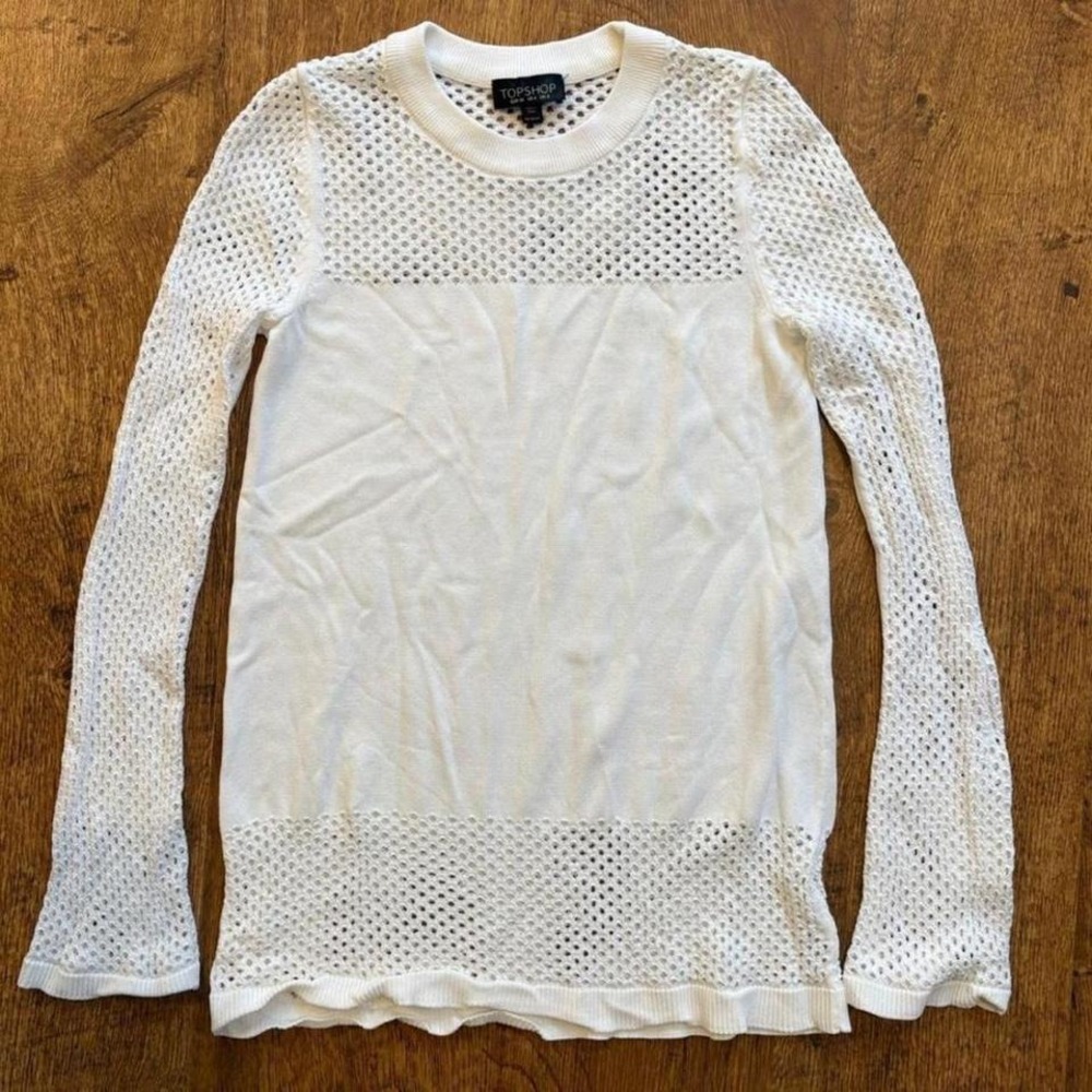 white Topshop mesh long sleeve top Minimalist